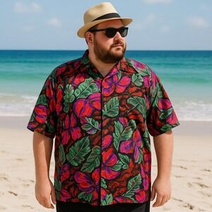 Vintage‎ 80s 90s Damon Hawaiian Shirt 3XLT Floral Bright Leaf Print Cotton